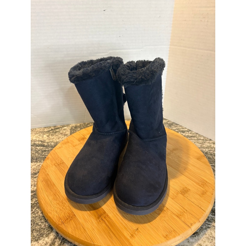 Kids Navy Blue Faux Suede Fur Lined Winter Boots with Bow Accent Size‎ 6M SKU115